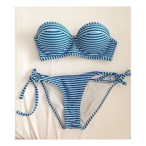 Forever 21 Bikini Set Blue Stripes Size Small